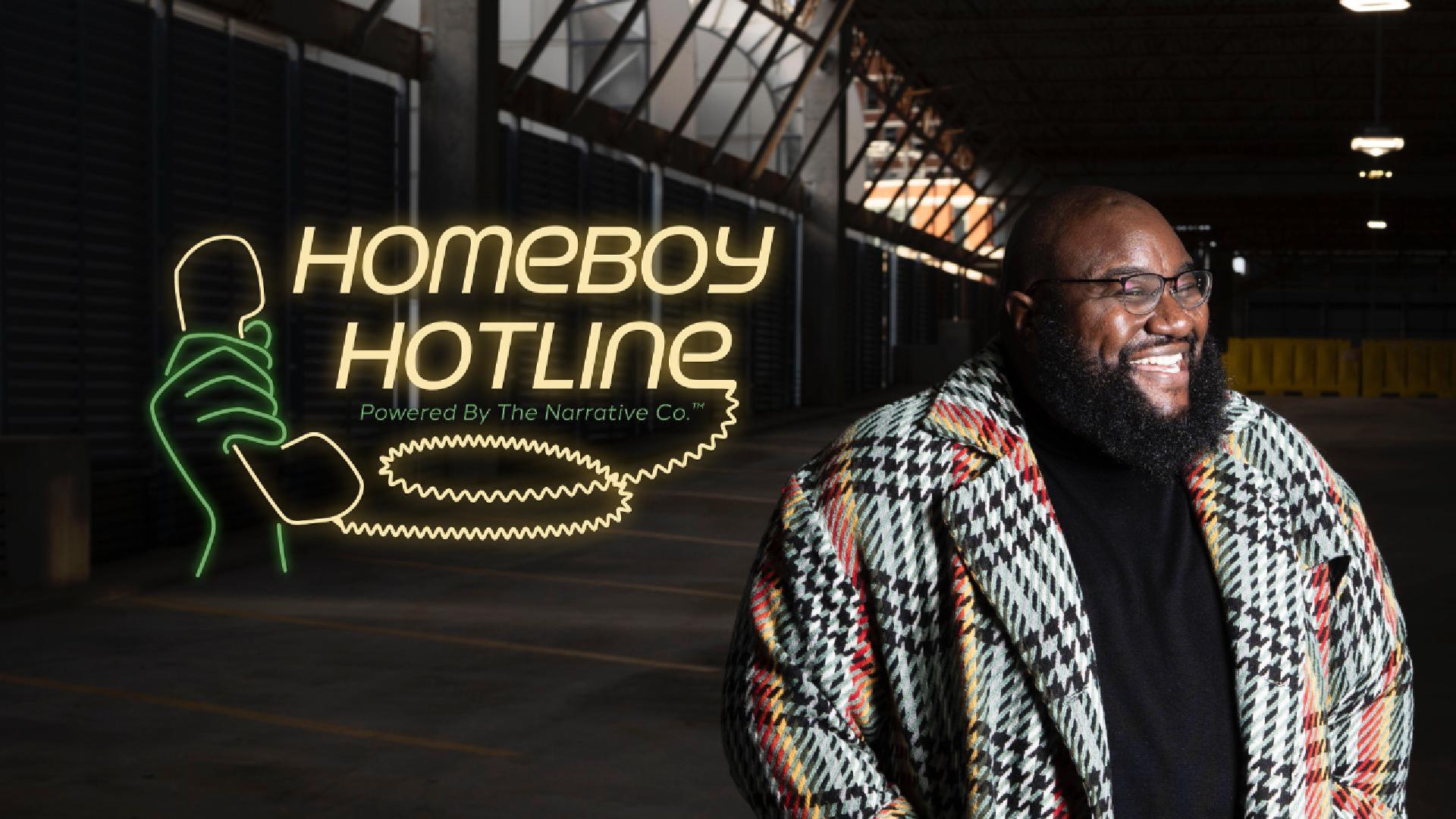 Homeboy Hotline cover featuring Tramon Lucas smiling beside the Homeboy Hotline logo.